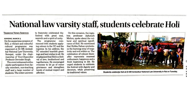 The Tribune &mdash; National law varsity staff, students celebrate Holi