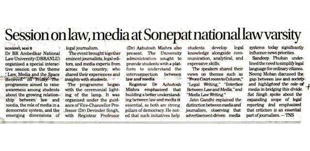 The Tribune &mdash; Session on law, media at Sonepat national law varsity