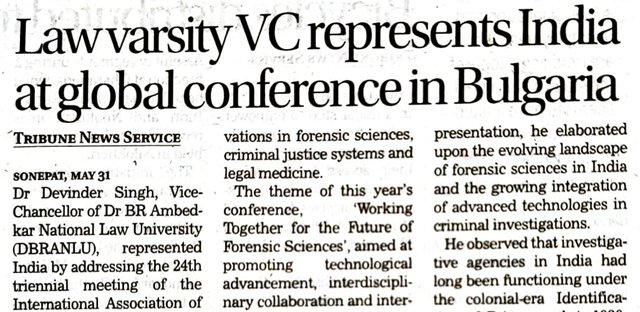 The Tribune &mdash; Law varsity VC represents India at global conference in Bulgaria