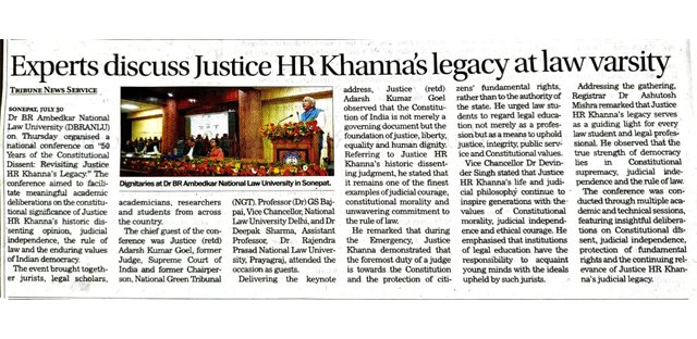The Tribune &mdash; Experts discuss Justice HR Khanna's legacy at law varsity